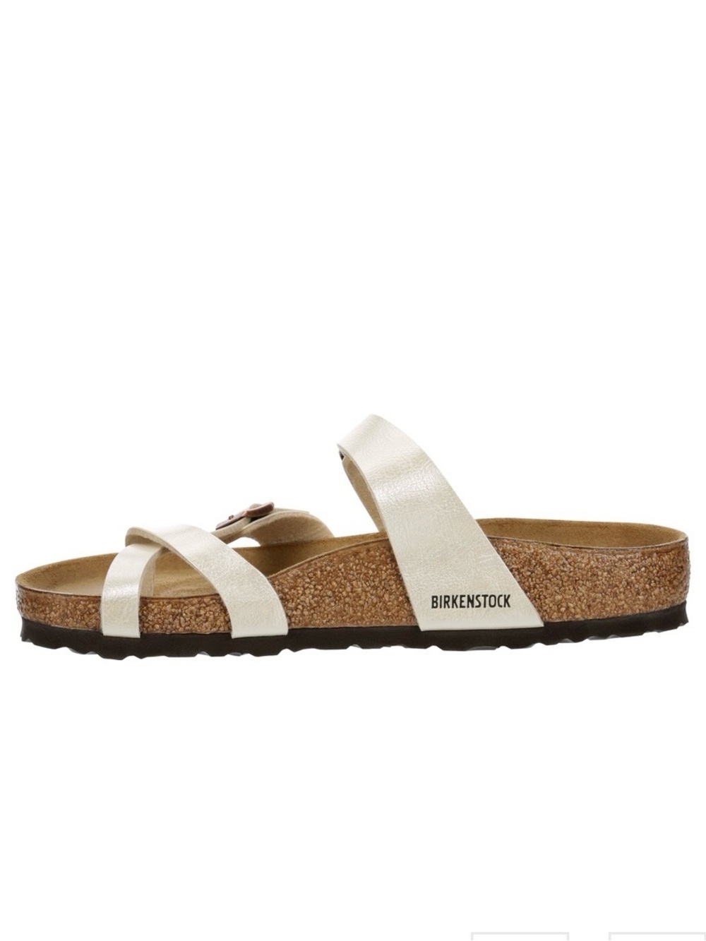Birkenstock Pearl White Two-Strap Cork Slide Sandal
